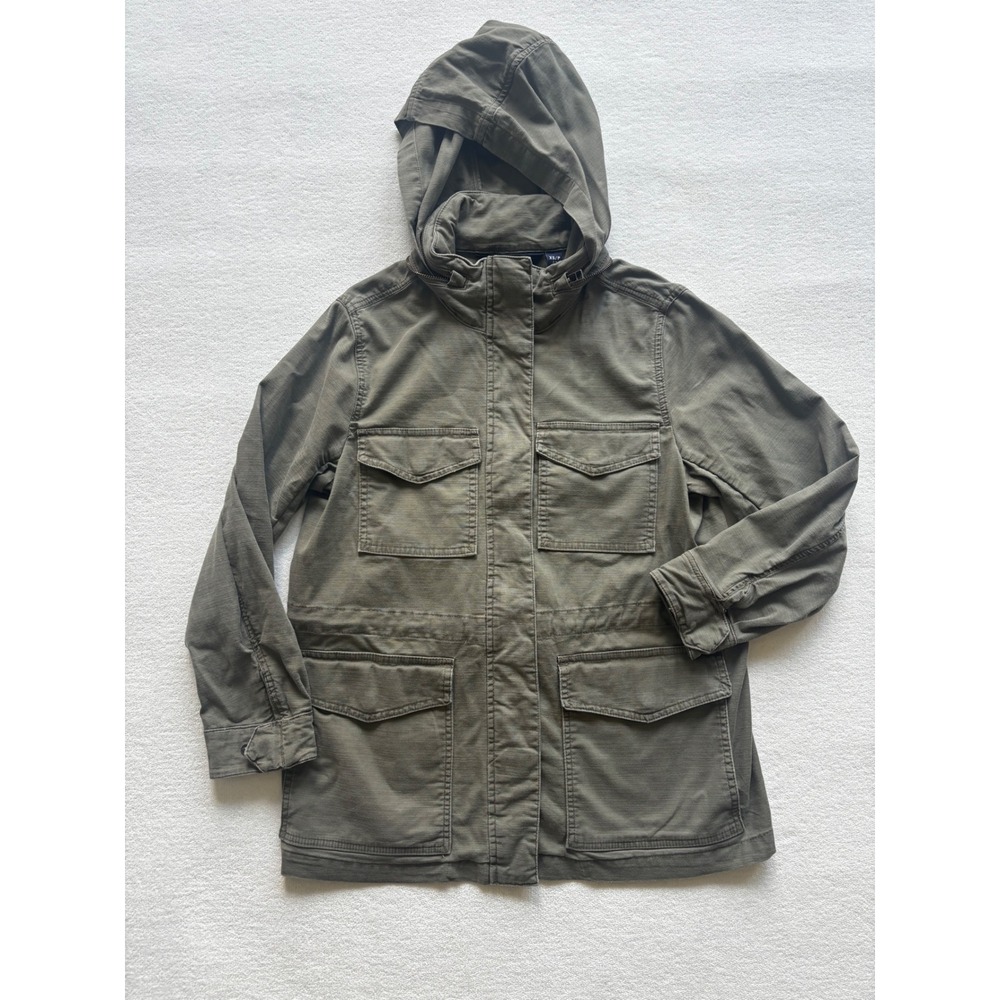 Lands' End Utility Field Jacket Women XS/P Green Hooded Military Cargo Coat‎